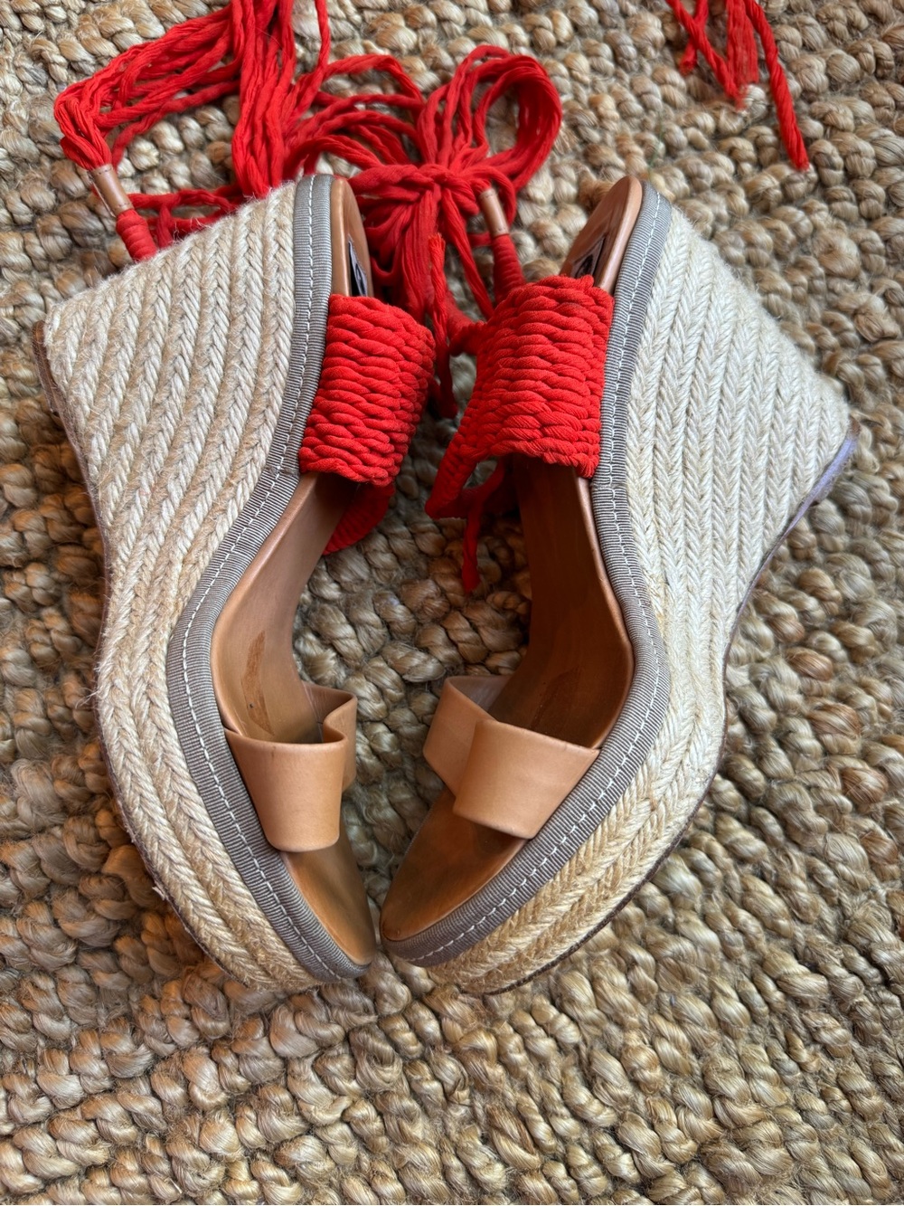 Lanvin Paris Coral Wrap Tie Espadrille Wedge Sandals EU 38.5